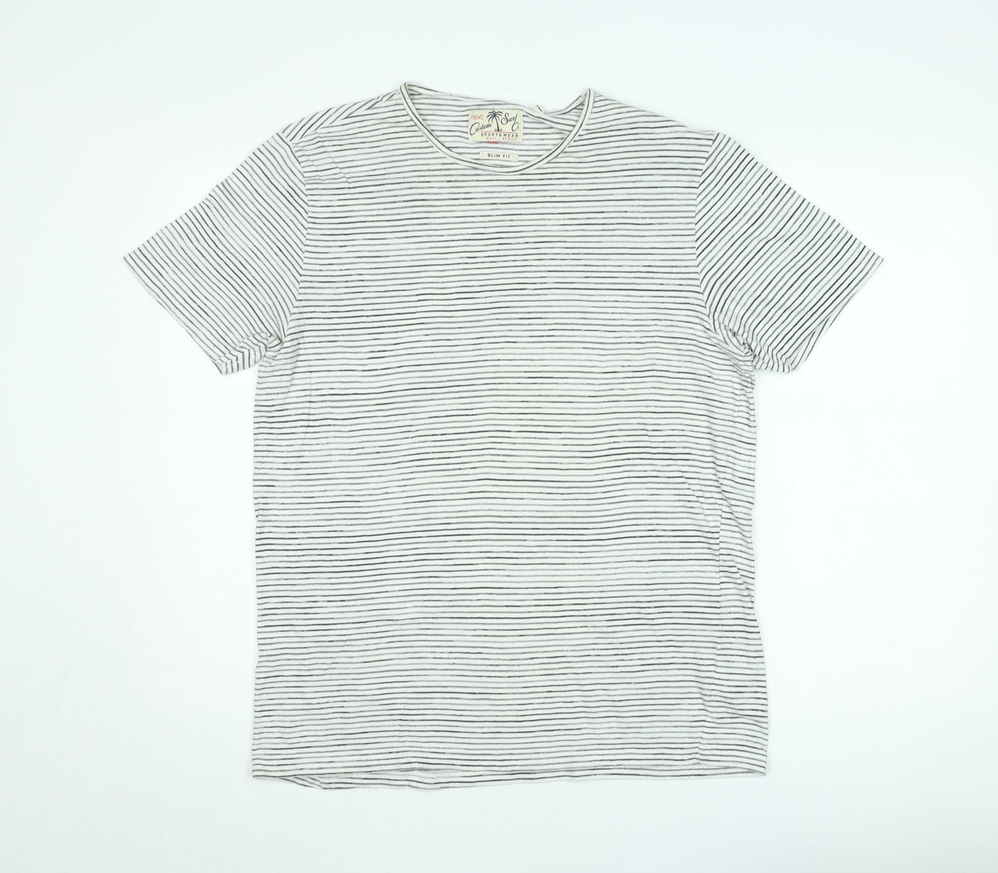 Next Unisex White Striped Slim Fit Cotton T-Shirt M