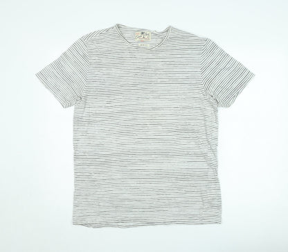 Next Unisex White Striped Slim Fit Cotton T-Shirt M
