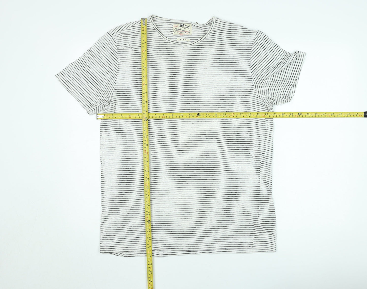 Next Unisex White Striped Slim Fit Cotton T-Shirt M
