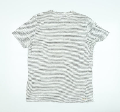Next Unisex White Striped Slim Fit Cotton T-Shirt M