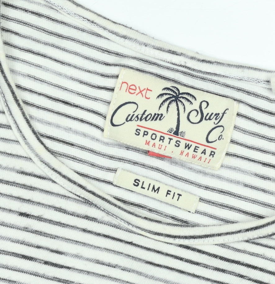Next Unisex White Striped Slim Fit Cotton T-Shirt M