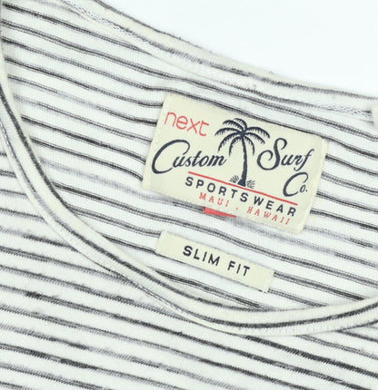 Next Unisex White Striped Slim Fit Cotton T-Shirt M