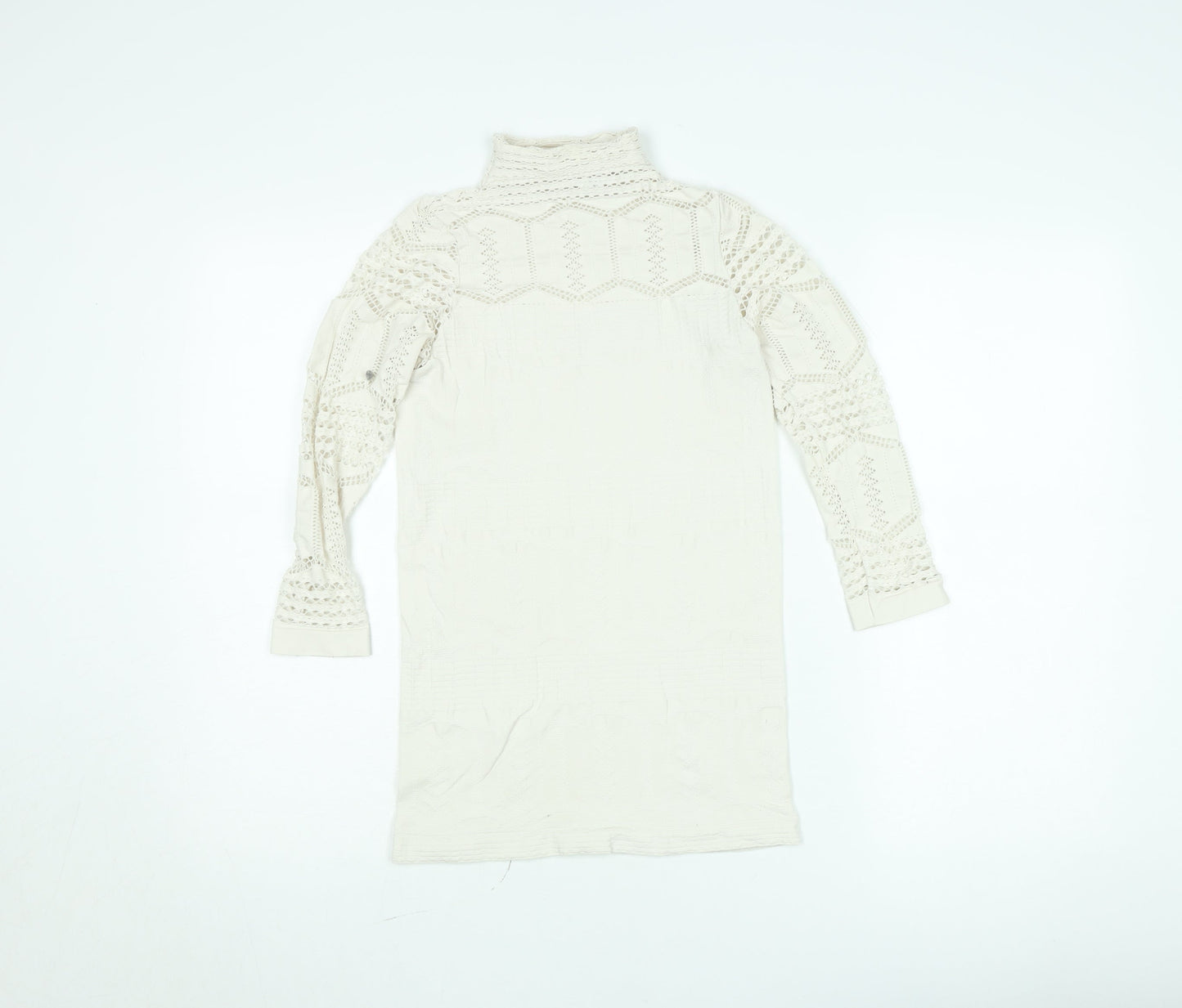 Savida Women’s Ivory Lace Roll Neck Long Sleeve Blouse Size S