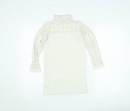 Savida Women’s Ivory Lace Roll Neck Long Sleeve Blouse Size S