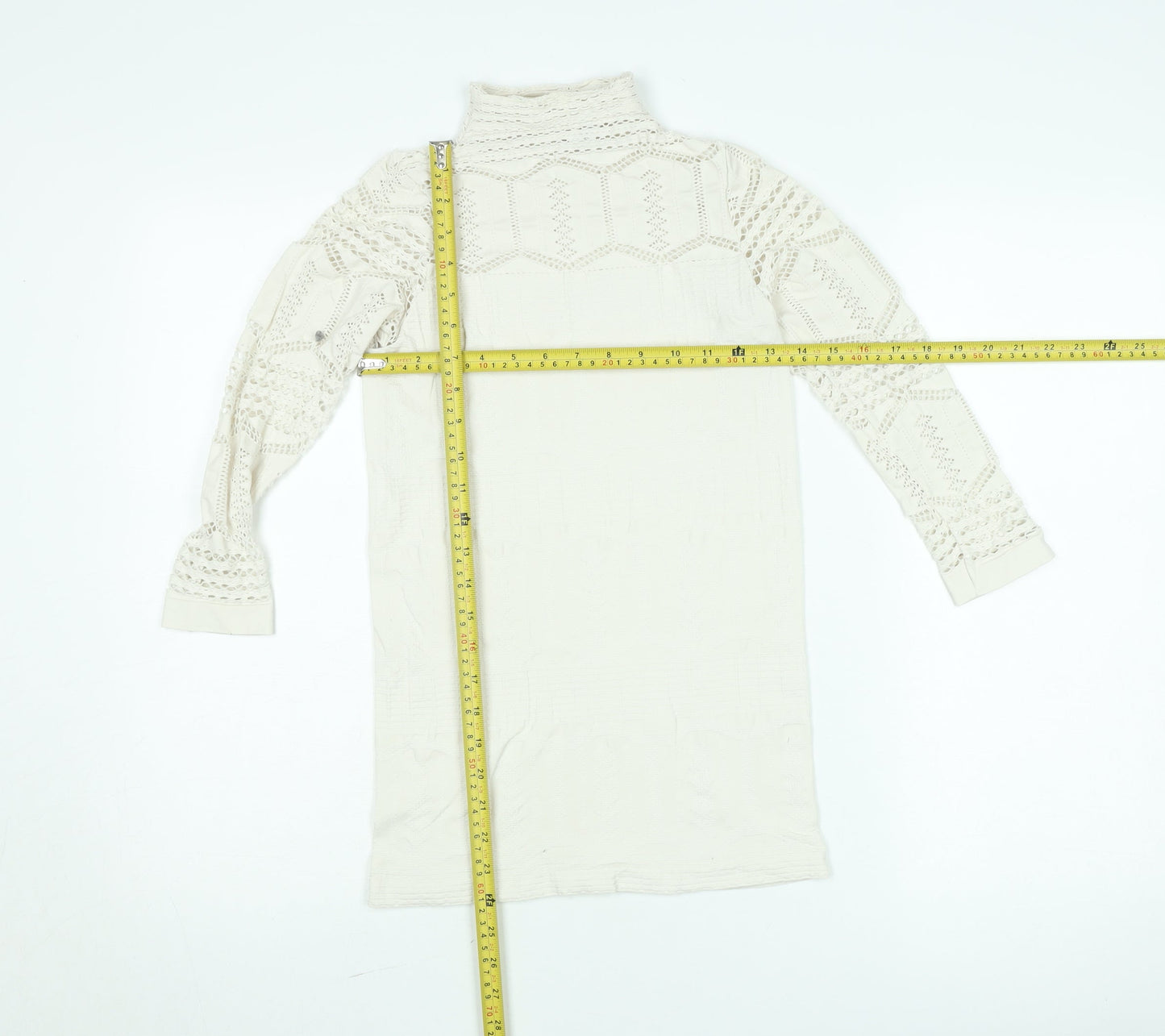 Savida Women’s Ivory Lace Roll Neck Long Sleeve Blouse Size S