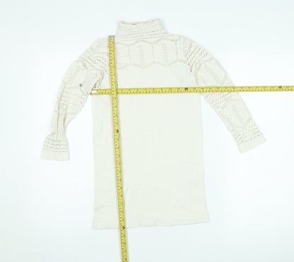 Savida Women’s Ivory Lace Roll Neck Long Sleeve Blouse Size S
