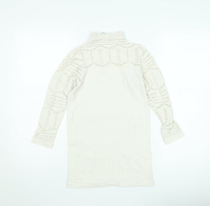 Savida Women’s Ivory Lace Roll Neck Long Sleeve Blouse Size S