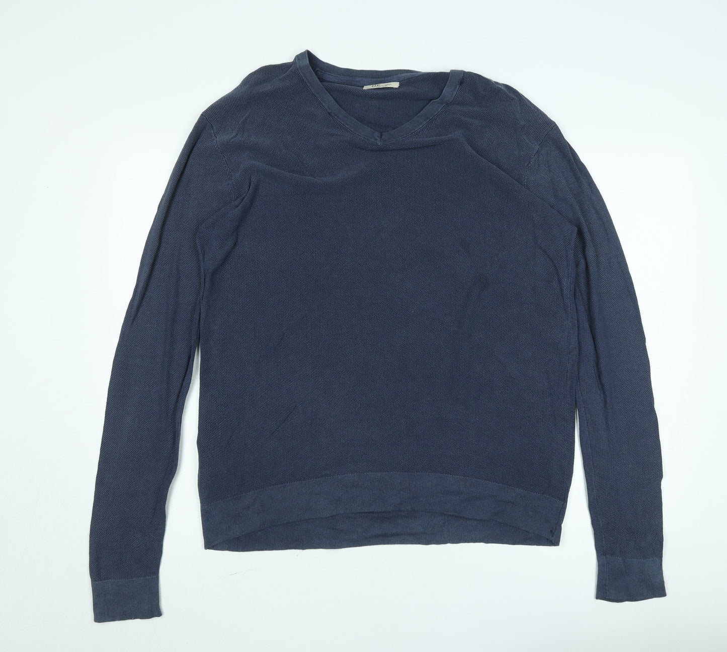 H.E. by Mango Men's Blue Cotton V-Neck Jumper Size L