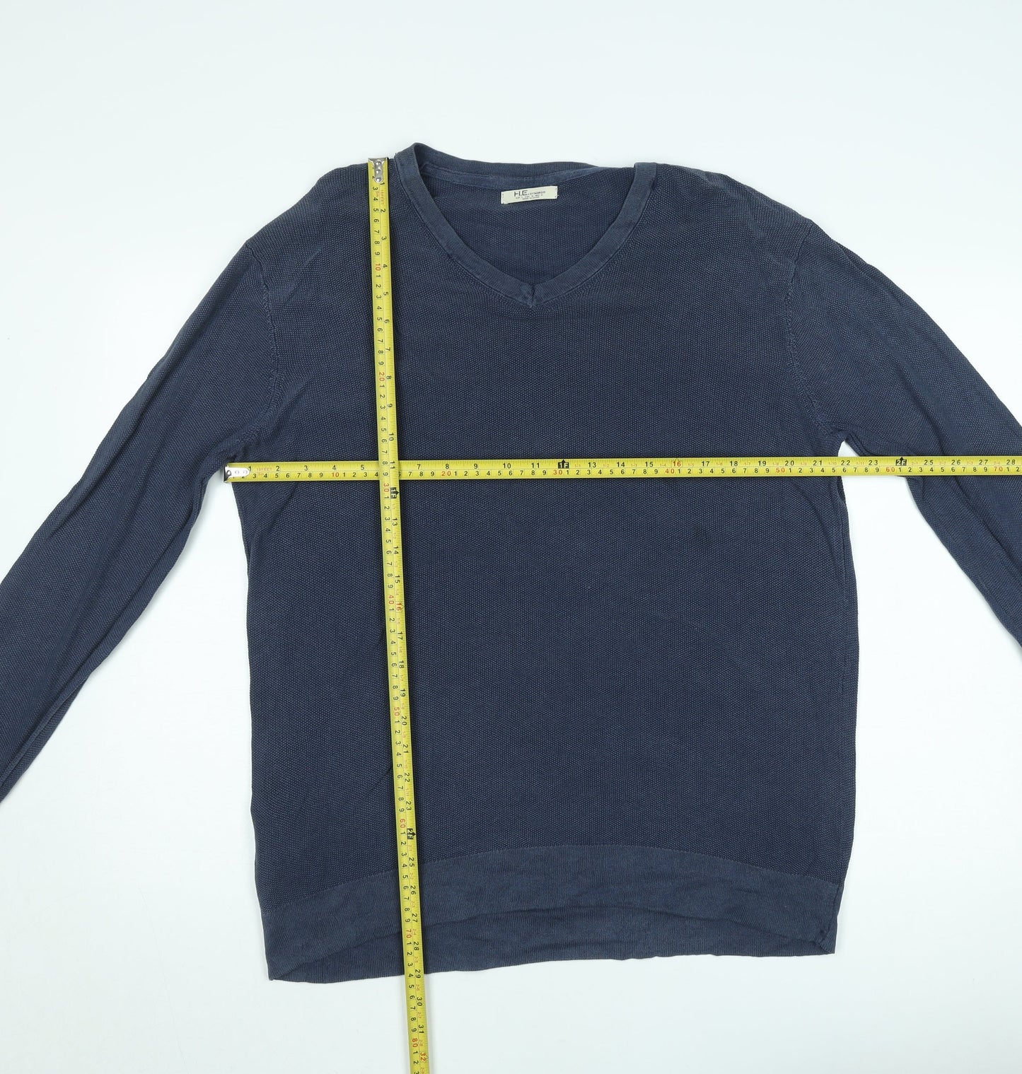 H.E. by Mango Men's Blue Cotton V-Neck Jumper Size L