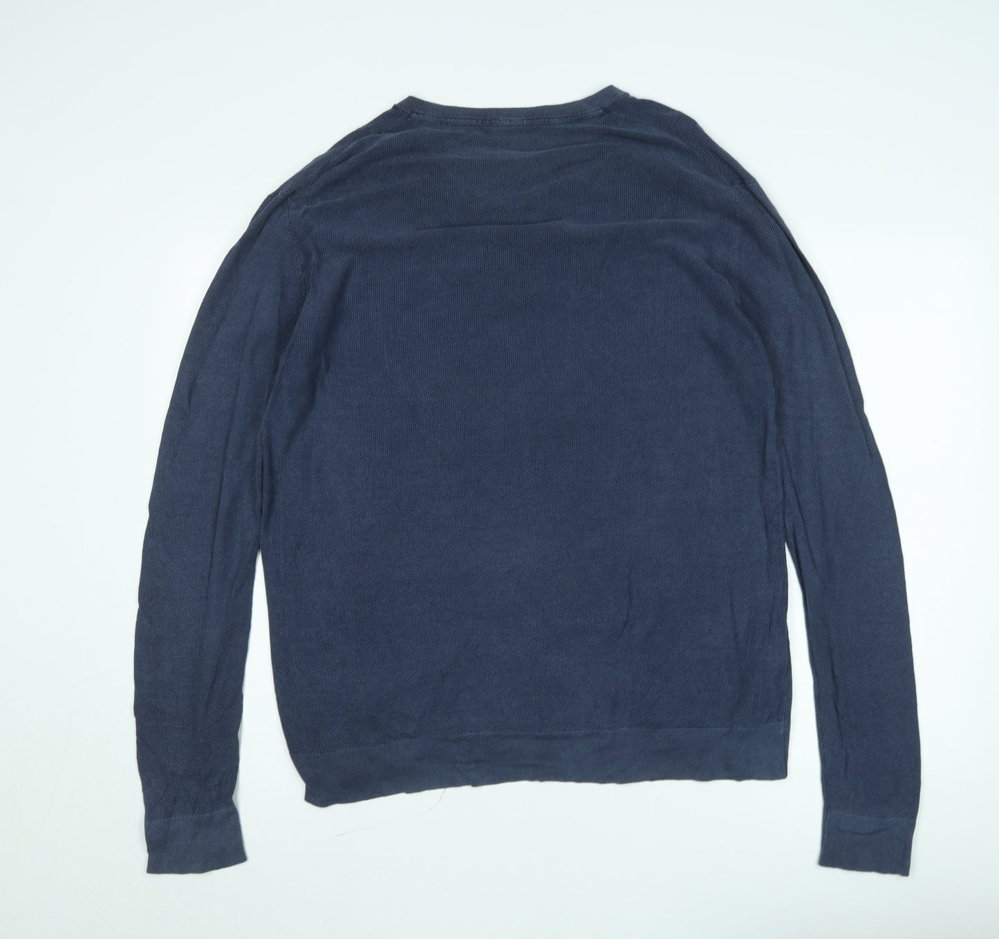H.E. by Mango Men's Blue Cotton V-Neck Jumper Size L