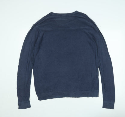 H.E. by Mango Men's Blue Cotton V-Neck Jumper Size L