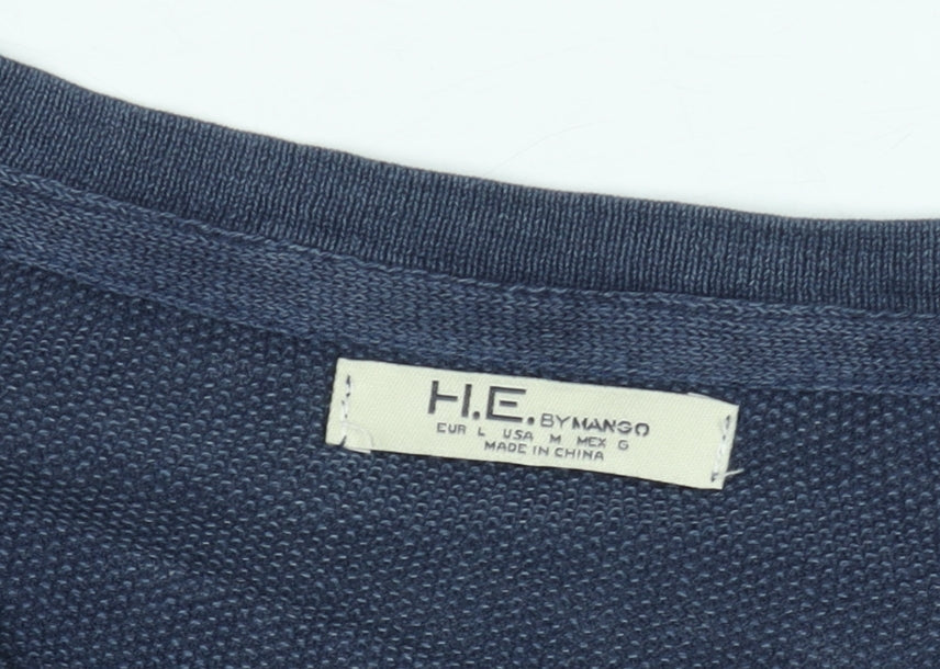 H.E. by Mango Men's Blue Cotton V-Neck Jumper Size L