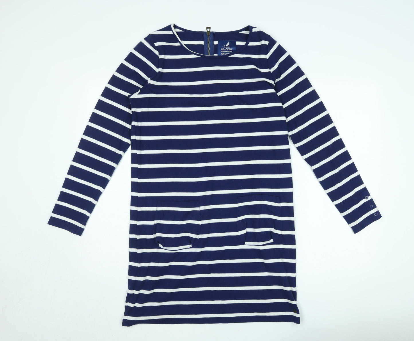 Kangol Women’s Blue White Striped Shift Dress Size 10 Long Sleeve Casual