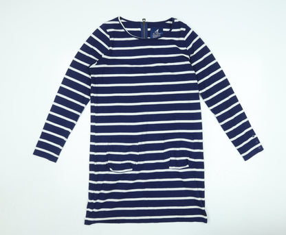 Kangol Women’s Blue White Striped Shift Dress Size 10 Long Sleeve Casual