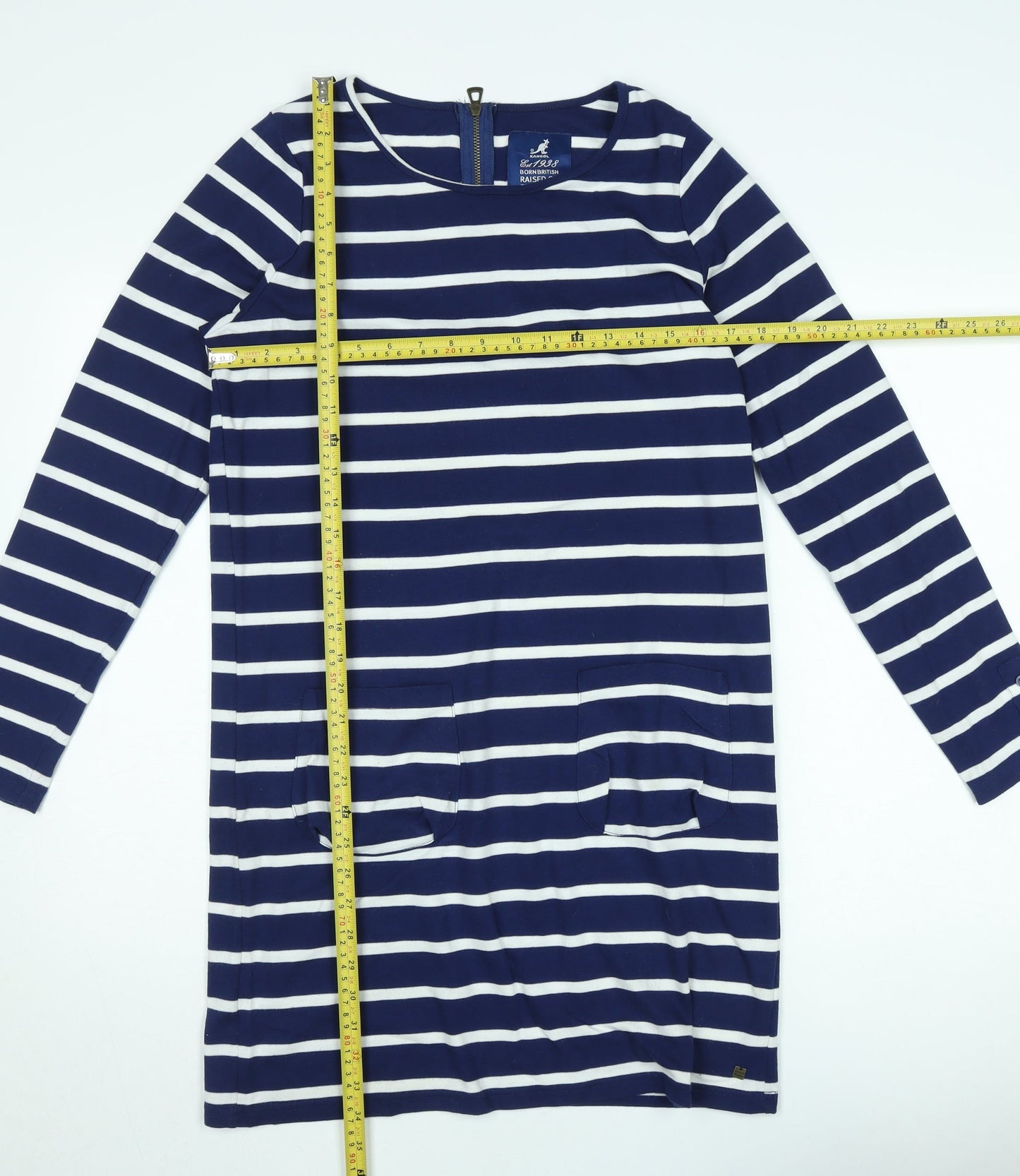 Kangol Women’s Blue White Striped Shift Dress Size 10 Long Sleeve Casual