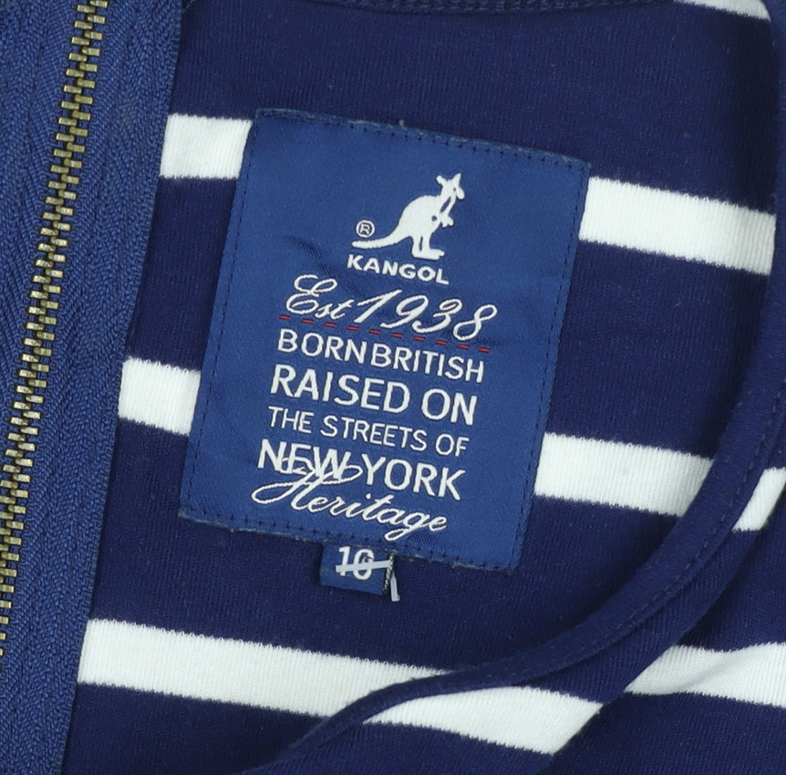 Kangol Women’s Blue White Striped Shift Dress Size 10 Long Sleeve Casual