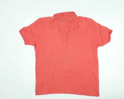 Marks and Spencer Men's Red Cotton Regular Fit Polo Shirt L