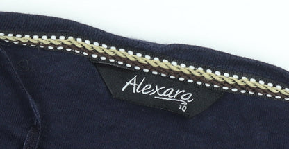 Alexara Women’s Black Rhinestone 3/4 Sleeve Cotton Top Size 10