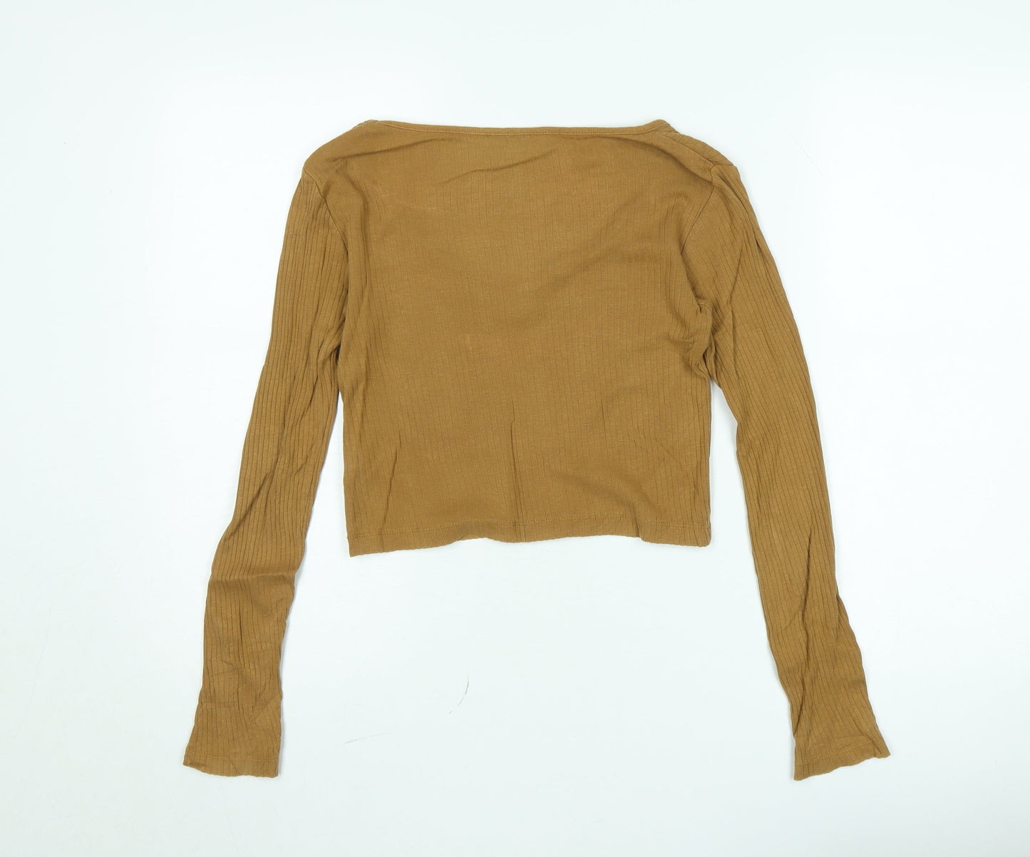 Topshop Women’s Beige Ribbed Long Sleeve Scoop Neck Jumper Size 10