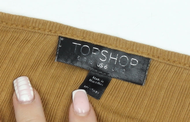 Topshop Women’s Beige Ribbed Long Sleeve Scoop Neck Jumper Size 10