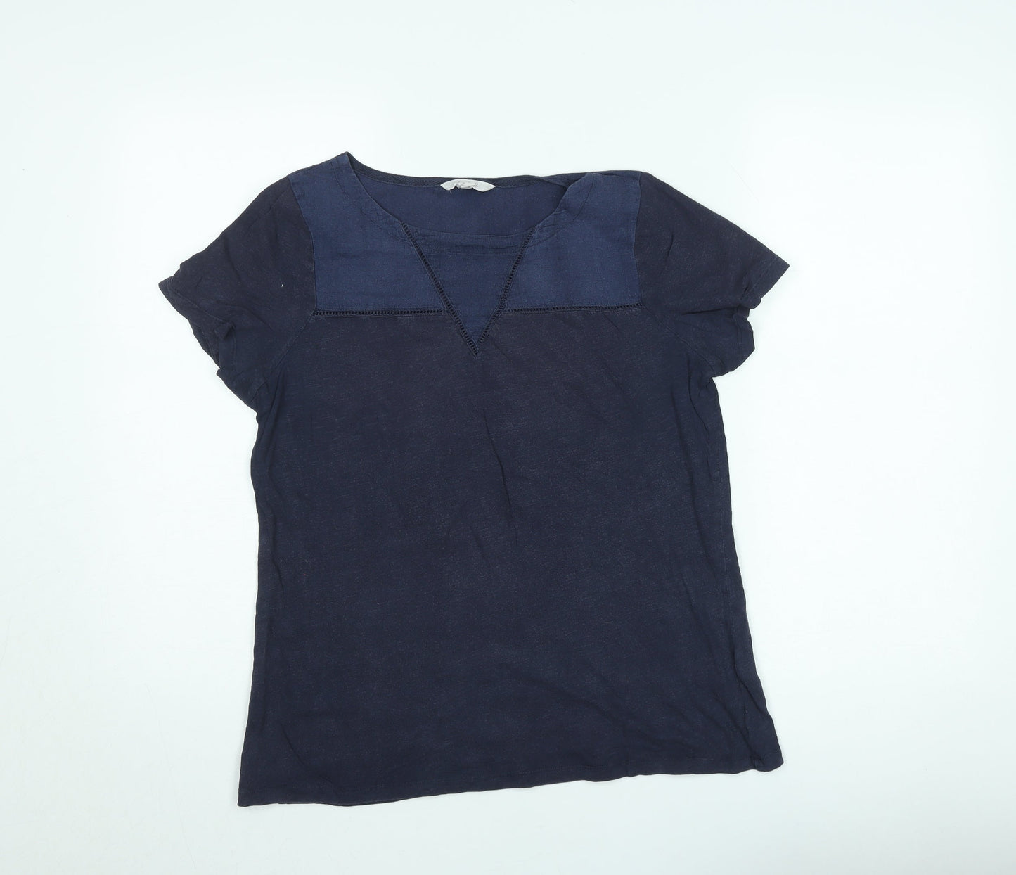 White Stuff Women's Blue Short Sleeve Cotton Lyocell Blouse Size 12