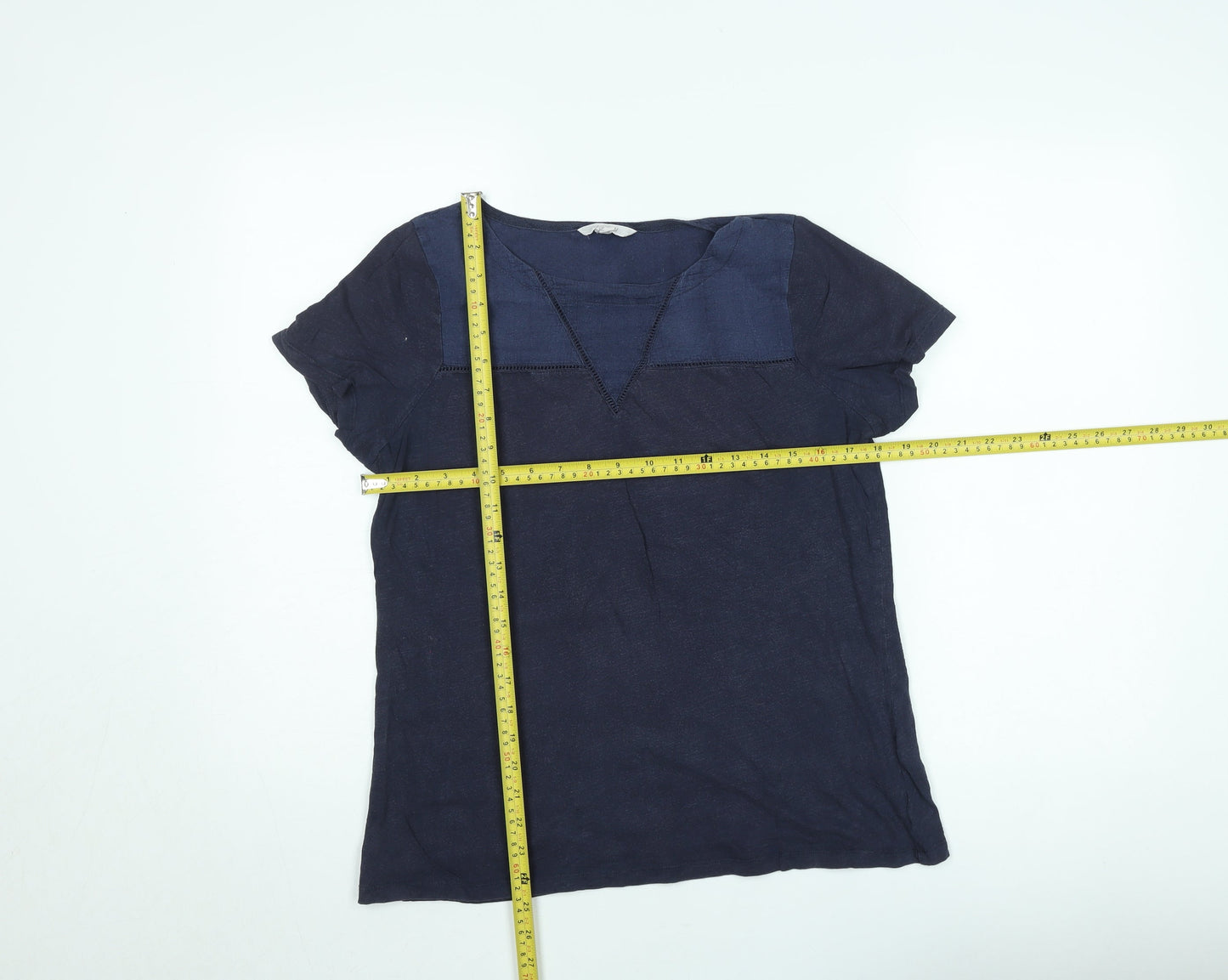 White Stuff Women's Blue Short Sleeve Cotton Lyocell Blouse Size 12