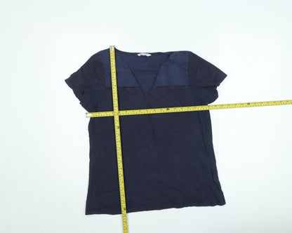 White Stuff Women's Blue Short Sleeve Cotton Lyocell Blouse Size 12