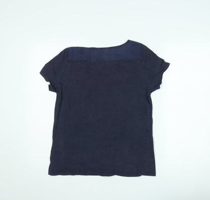 White Stuff Women's Blue Short Sleeve Cotton Lyocell Blouse Size 12