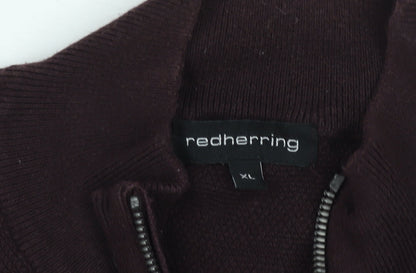 Red Herring Mens Brown XL 1/2 Zip Mock Neck Knit Sweatshirt