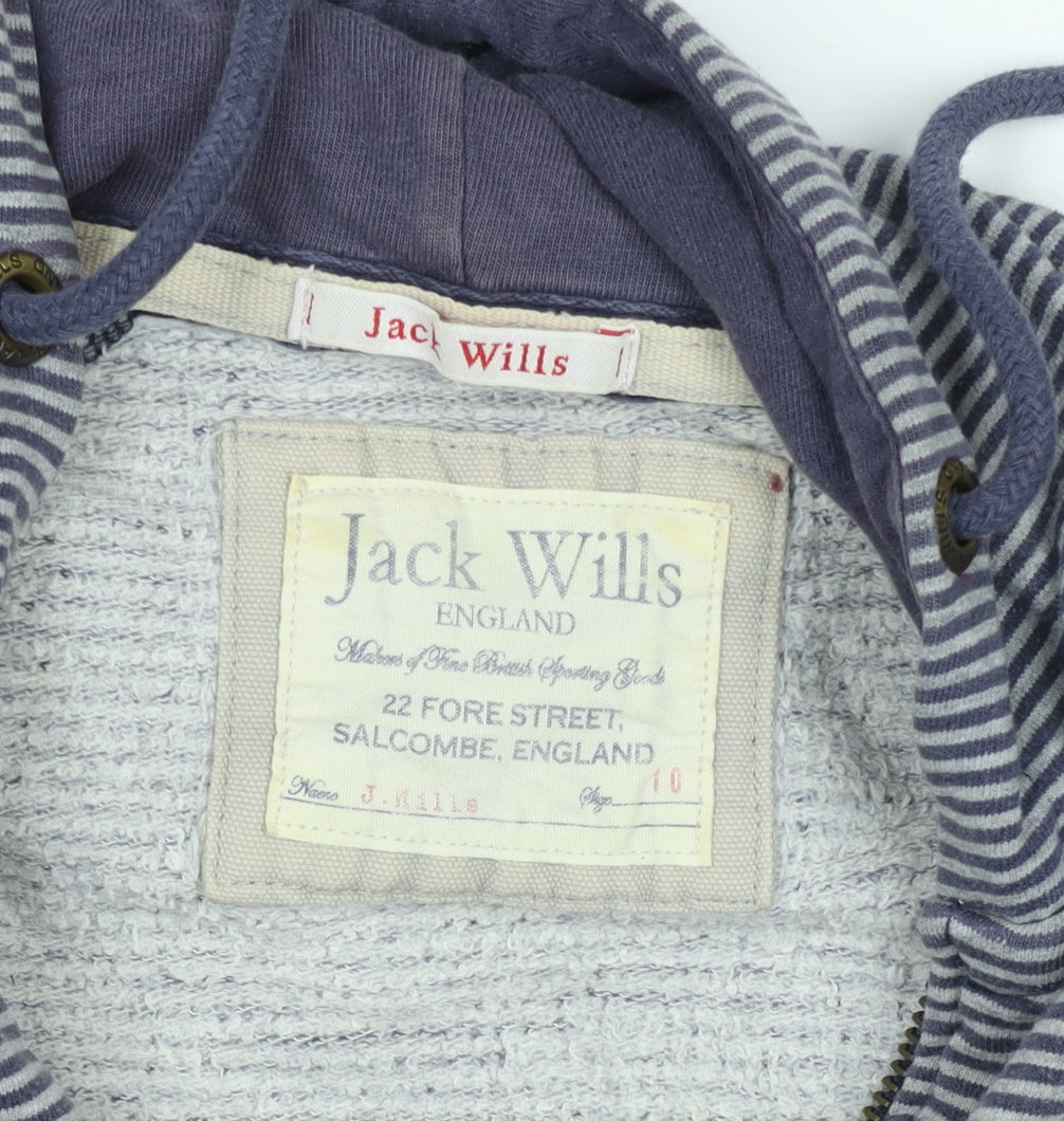Jack Wills Women's Blue Striped Full Zip Hoodie Jumper Size 10