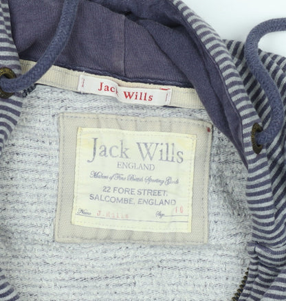 Jack Wills Women's Blue Striped Full Zip Hoodie Jumper Size 10