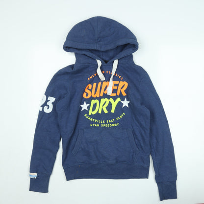 Superdry Mens Blue Pullover Hoodie M Graphic Fleece Sweatshirt
