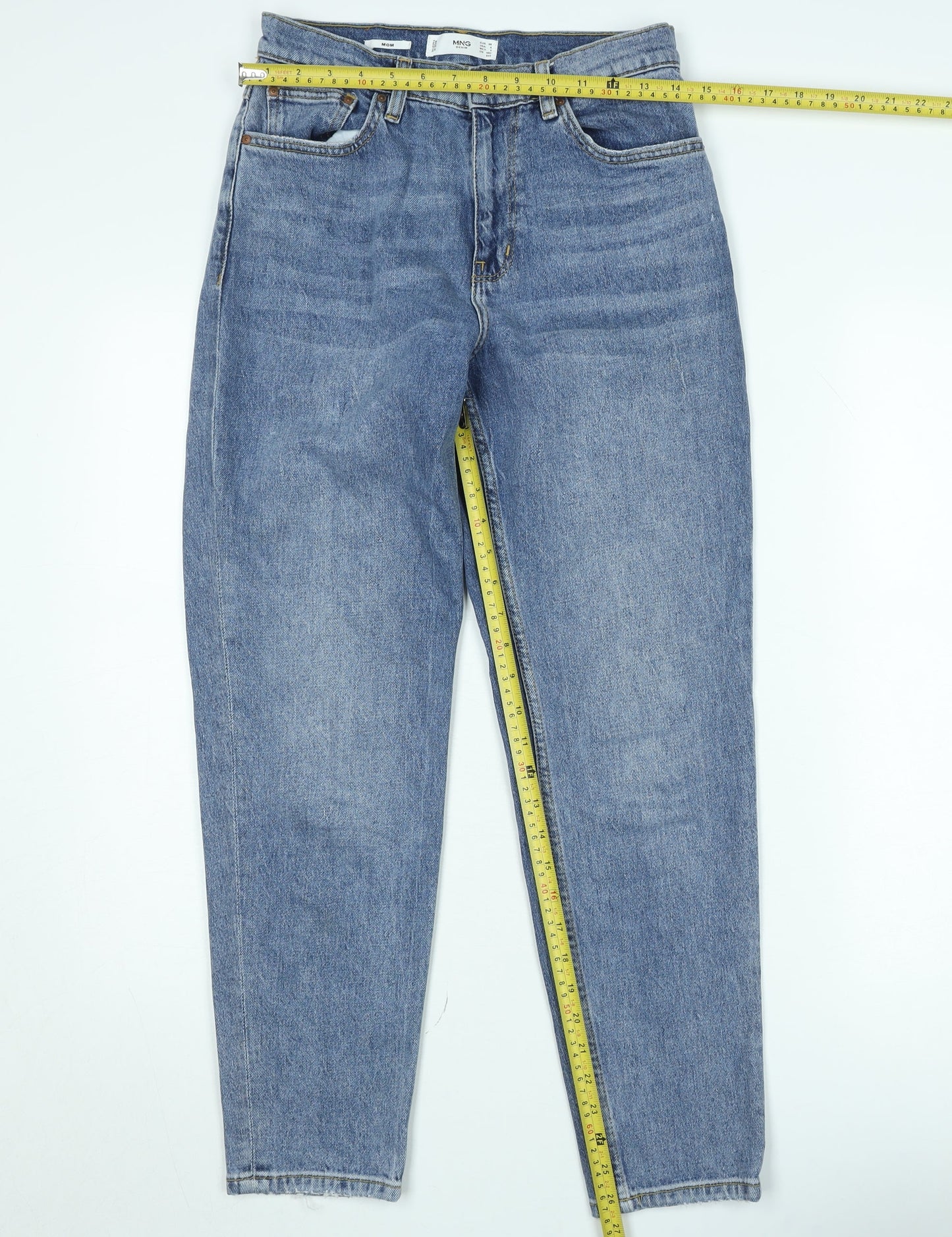 MNG Women Blue High Rise Mom Jeans Size 8 Denim Regular Fit