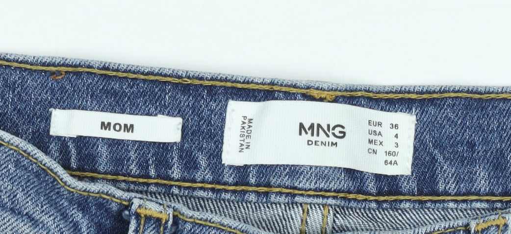 MNG Women Blue High Rise Mom Jeans Size 8 Denim Regular Fit