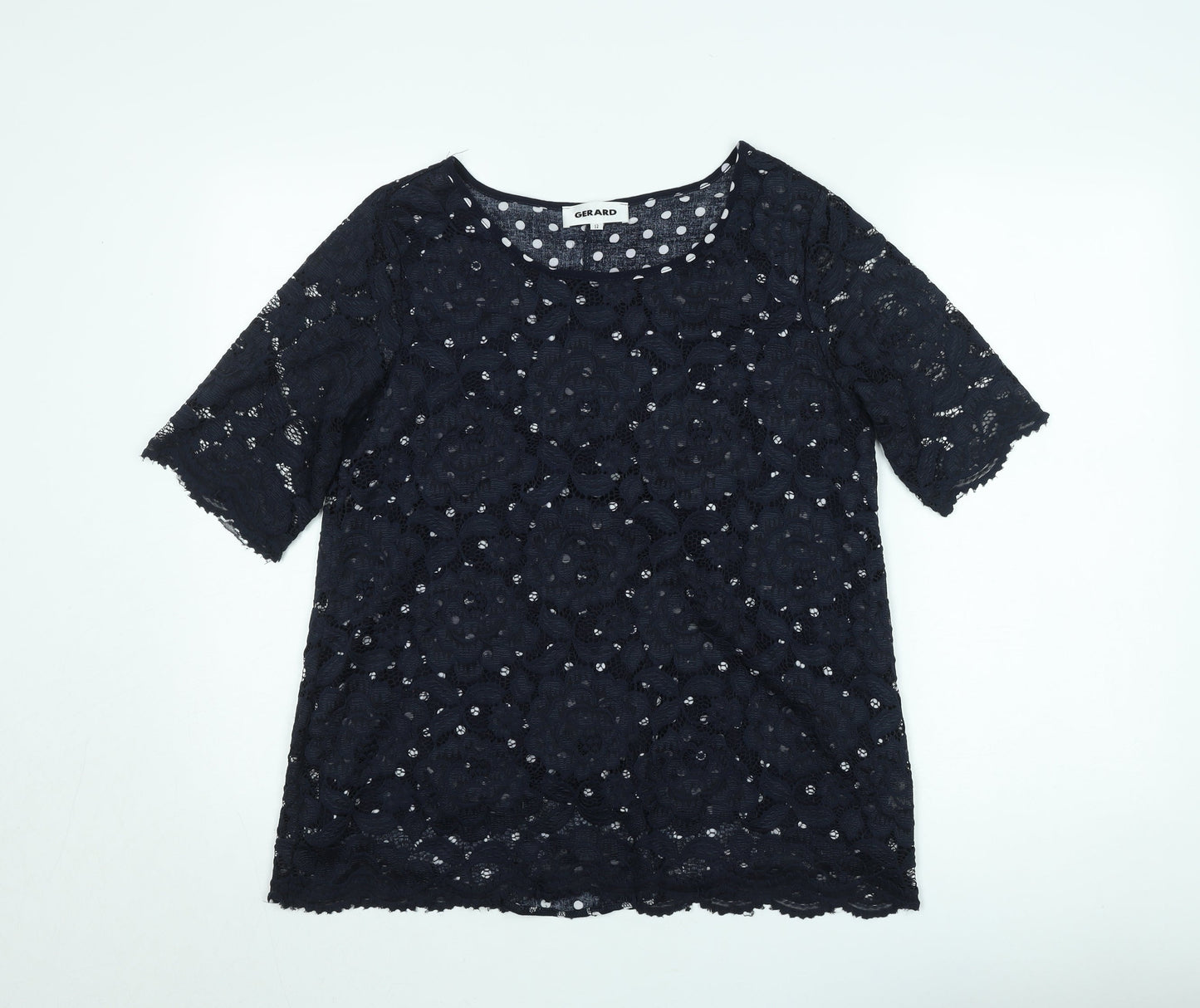 Gerard Women Black Lace Floral Short Sleeve Blouse Size 12