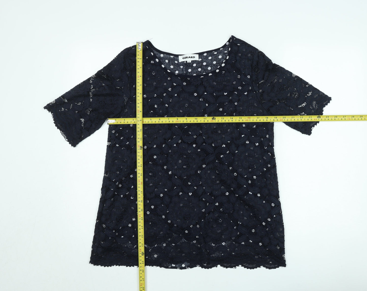 Gerard Women Black Lace Floral Short Sleeve Blouse Size 12