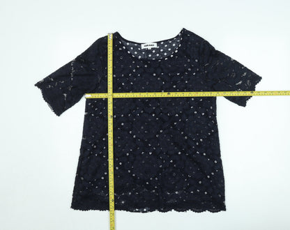 Gerard Women Black Lace Floral Short Sleeve Blouse Size 12