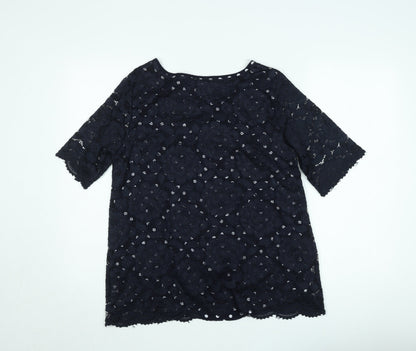 Gerard Women Black Lace Floral Short Sleeve Blouse Size 12