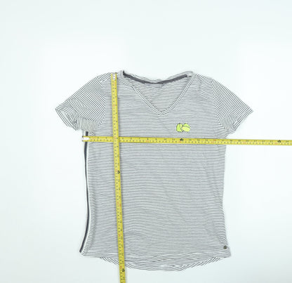 Cecil Womens White Striped V-Neck T-Shirt Size L Casual Cotton Blend