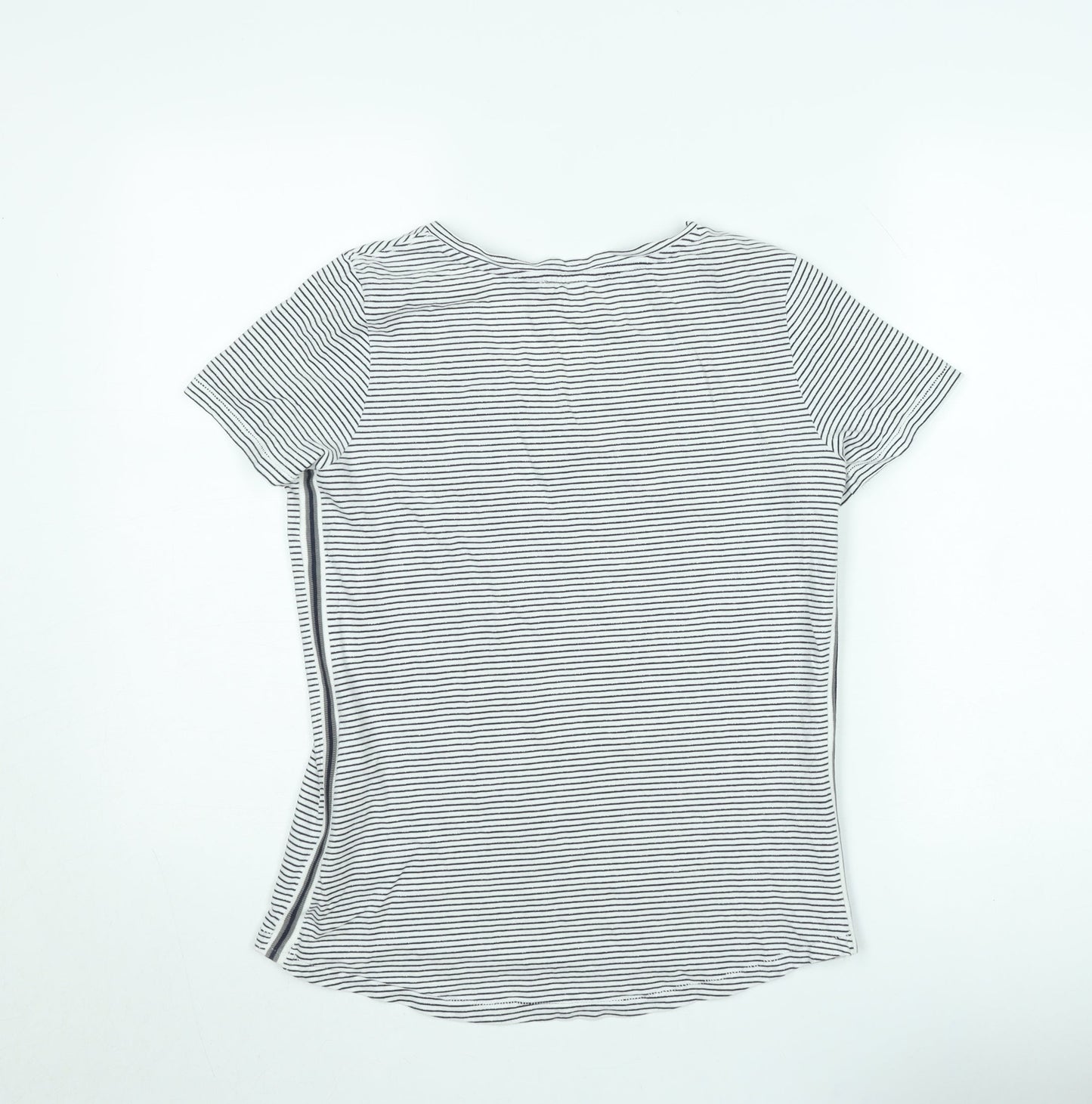 Cecil Womens White Striped V-Neck T-Shirt Size L Casual Cotton Blend