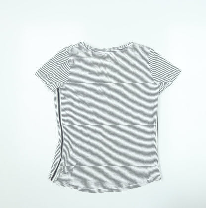 Cecil Womens White Striped V-Neck T-Shirt Size L Casual Cotton Blend