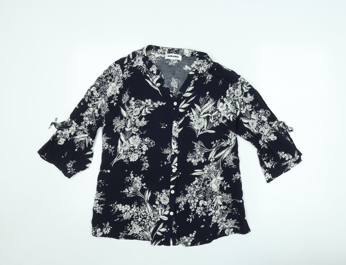 Gerard Womens Black Floral Tunic Blouse Size 12 Viscose 3/4 Sleeve