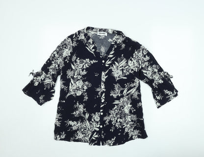 Gerard Womens Black Floral Tunic Blouse Size 12 Viscose 3/4 Sleeve