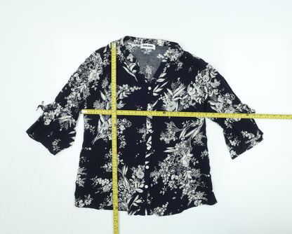 Gerard Womens Black Floral Tunic Blouse Size 12 Viscose 3/4 Sleeve