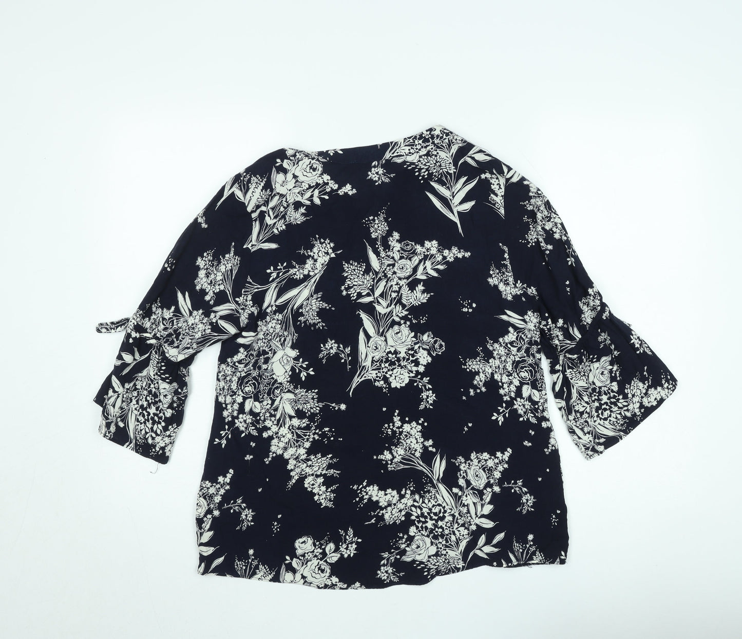 Gerard Womens Black Floral Tunic Blouse Size 12 Viscose 3/4 Sleeve