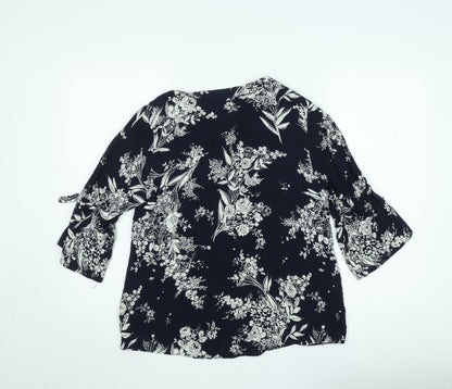 Gerard Womens Black Floral Tunic Blouse Size 12 Viscose 3/4 Sleeve