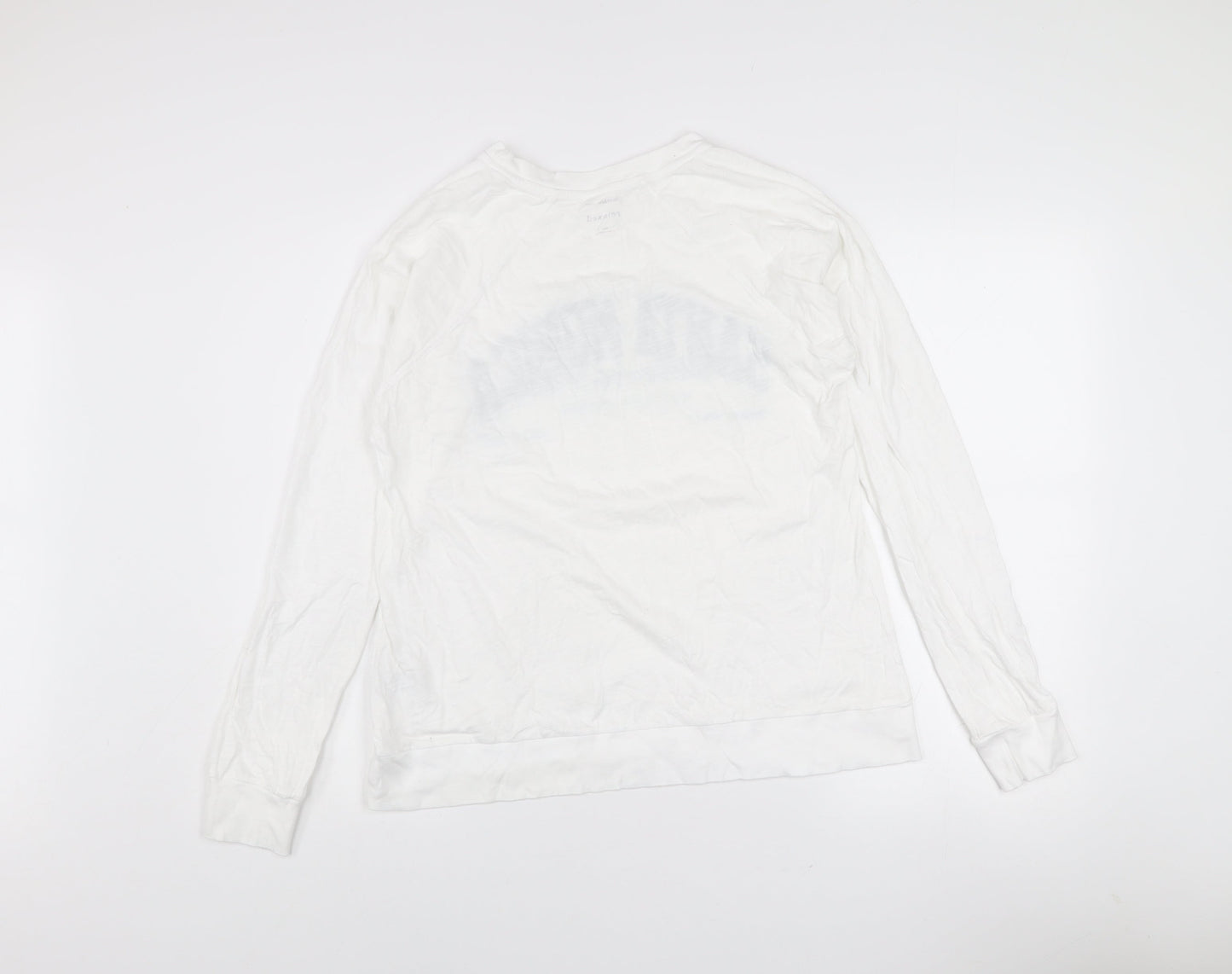 River Island Womens White Relaxed Long Sleeve Cotton T-Shirt Size 8