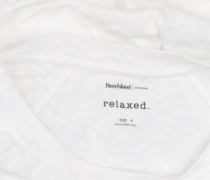 River Island Womens White Relaxed Long Sleeve Cotton T-Shirt Size 8