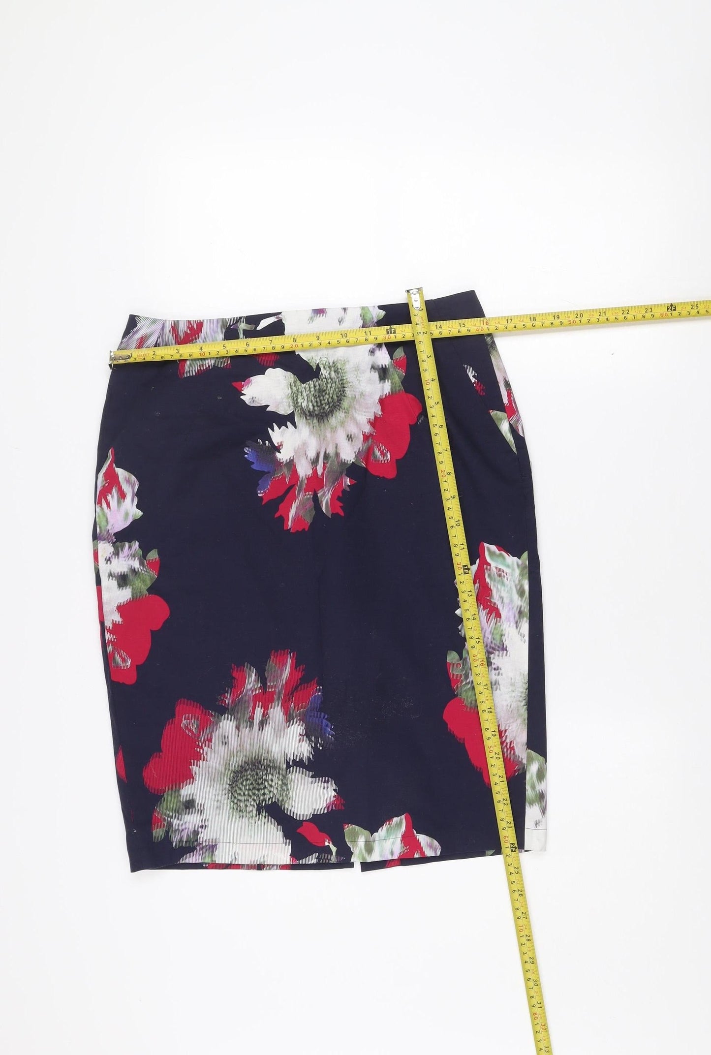 French Connection Women's Multicoloured Floral Cotton Pencil Skirt UK 12