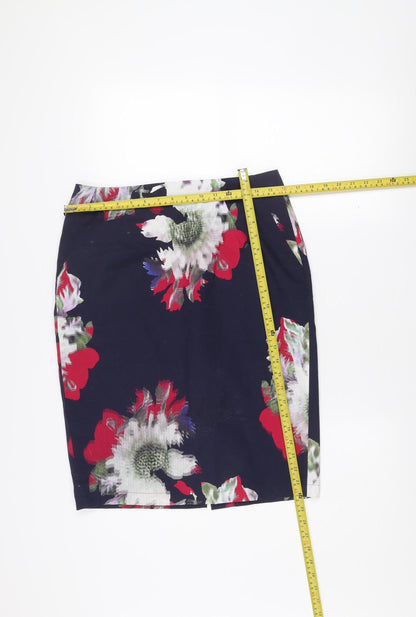 French Connection Women's Multicoloured Floral Cotton Pencil Skirt UK 12